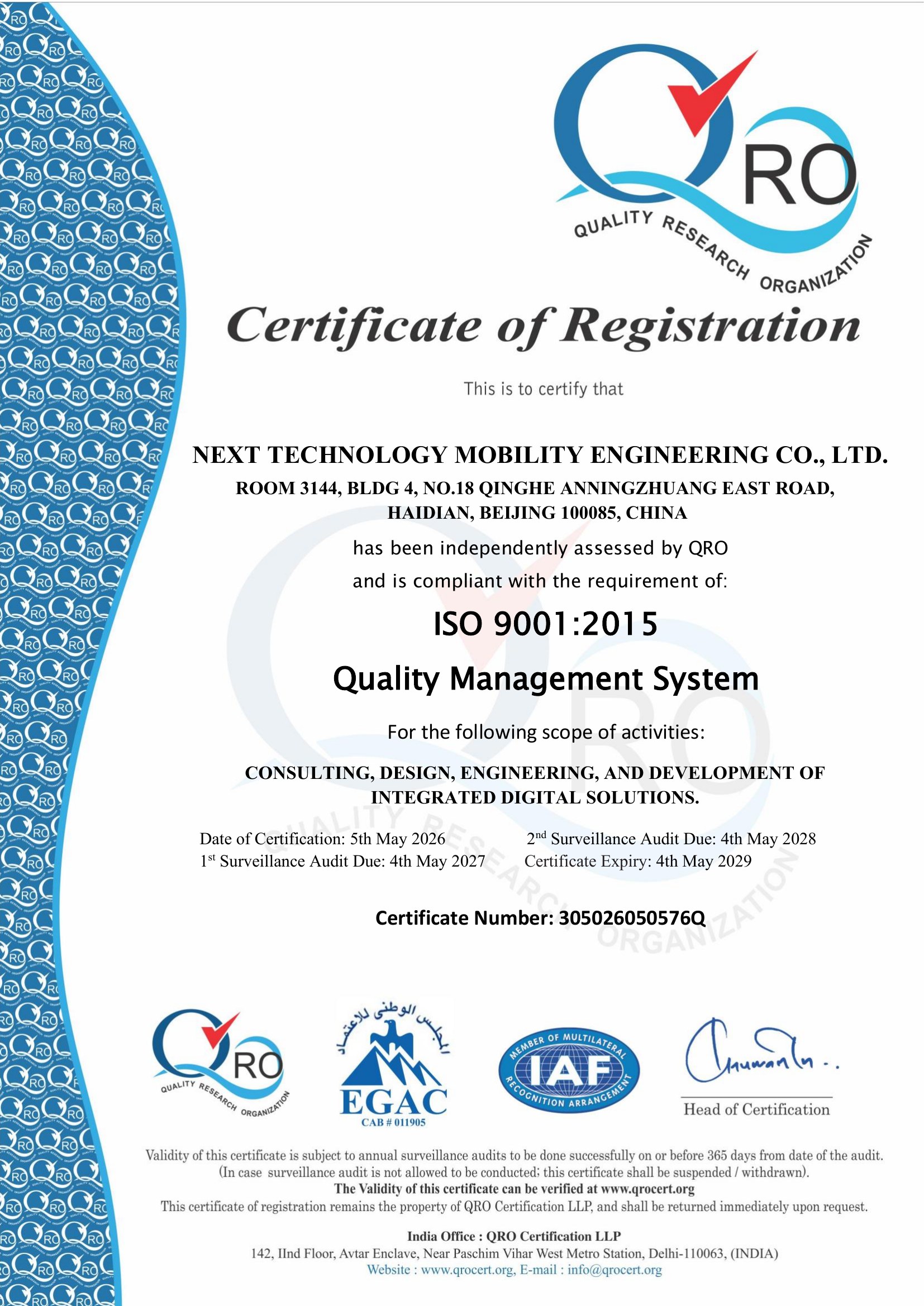 ISO 9001:2015 Certificate — NTM Engineering