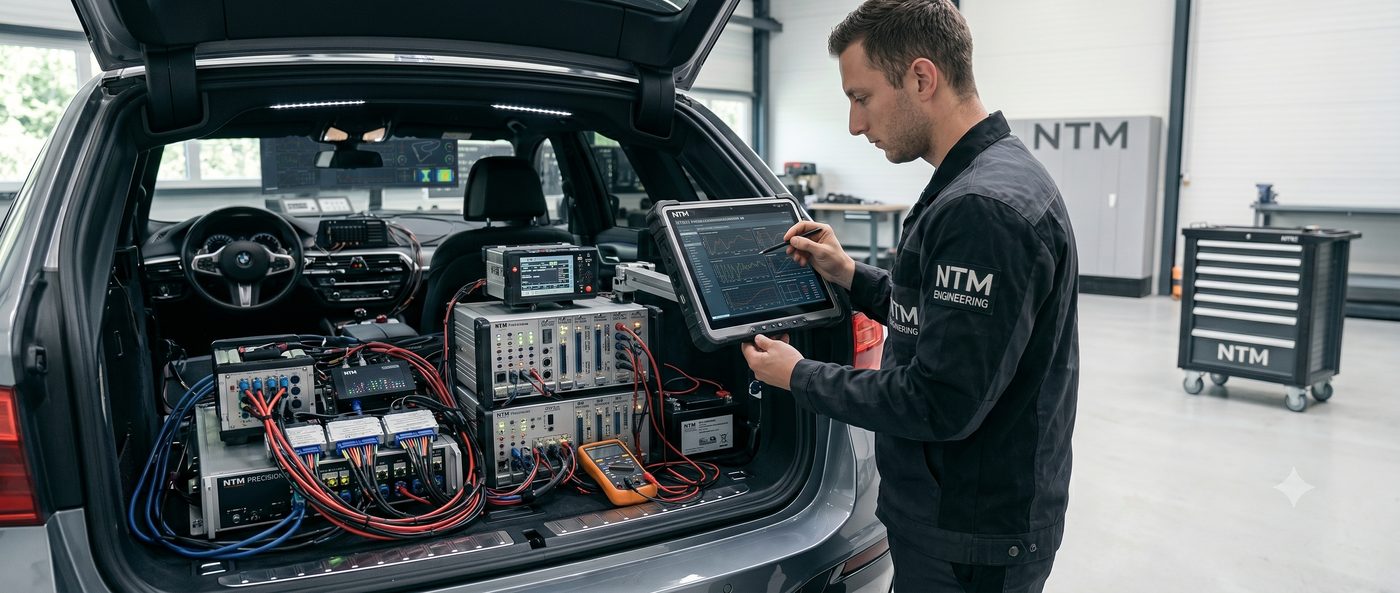 Car mechanic working on vehicle electronics
